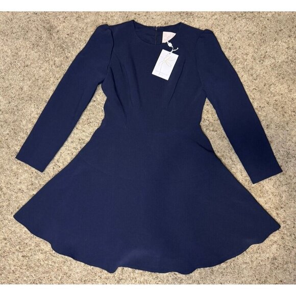 NWT GAL MEETS GLAM Celeste Blue Fit Flare Dress Long Sleeve Career Party Prep 6 - Picture 3 of 13